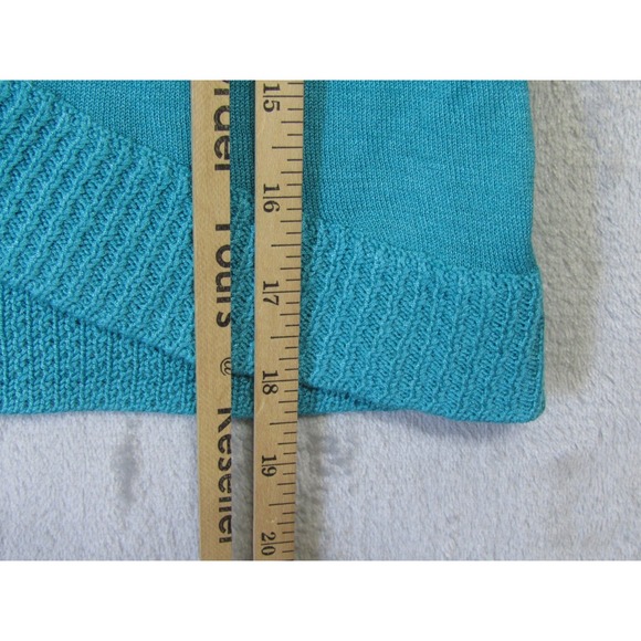 Chicos Cardigan Womens 2 Teal Blue Good 100% Silk Shrug Open Front 3/4 Sleeve - Picture 8 of 10